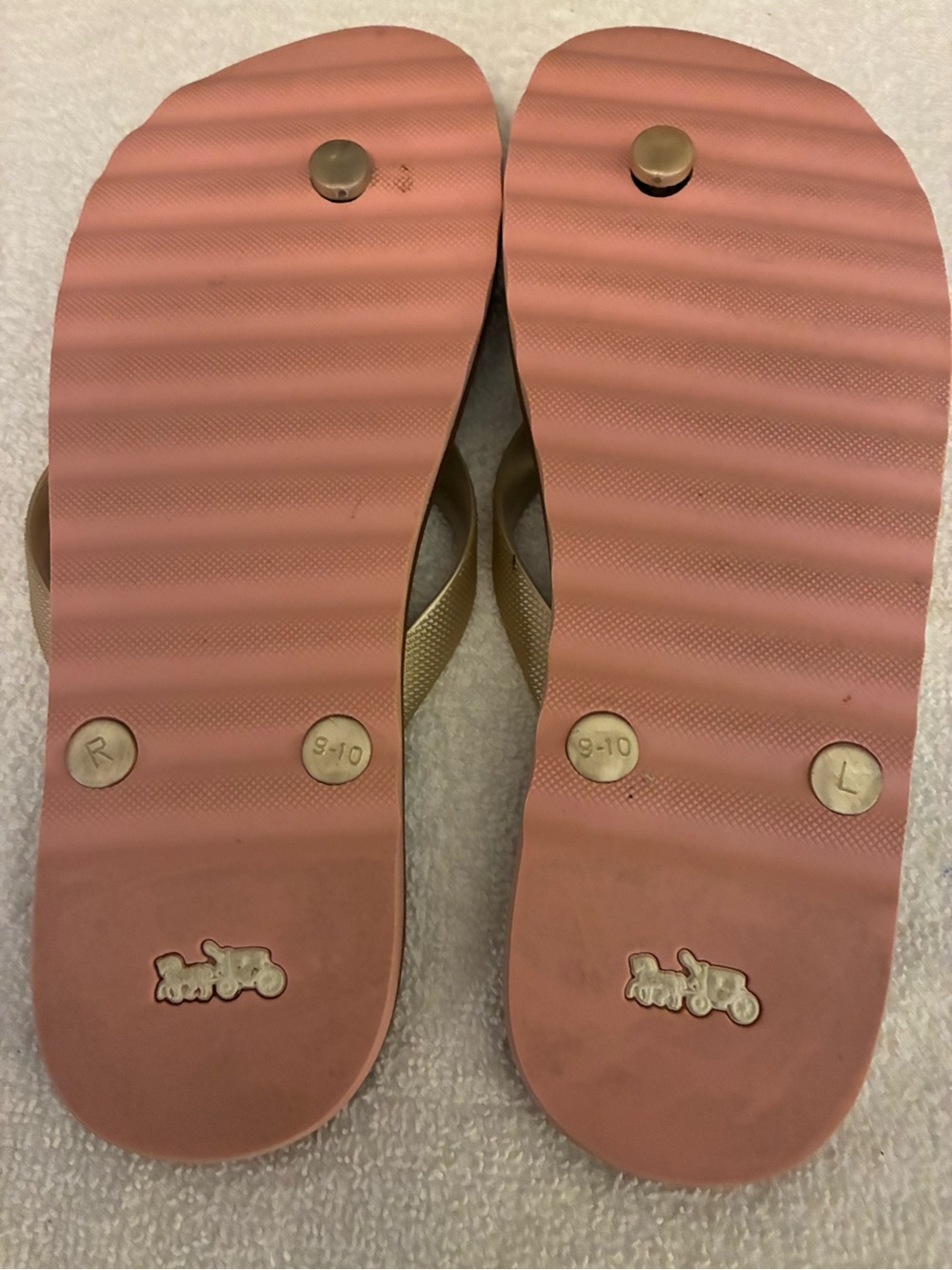 Coach Natalee/Zak Signature Monogram Brown Gold Flip Flops with Gold Straps - Picture 4 of 5